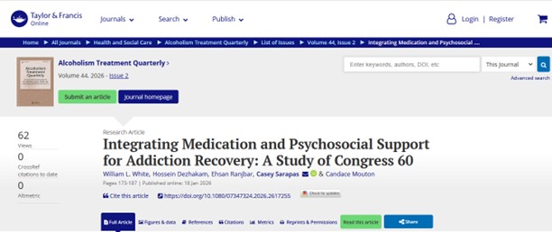 Joint Article by Dezhakam and Professor William L. White Indexed by Taylor & Francis